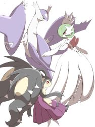 Rule 34 | absurdres, claws, closed mouth, commentary request, creatures (company), dated, game freak, gardevoir, gen 3 pokemon, highres, latias, legendary pokemon, looking back, mawile, mega gardevoir, mega latias, mega mawile, mega pokemon, nintendo, outstretched arms, pokemon, pokemon (creature), red eyes, shabana may, signature, white background, yellow eyes