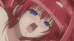 Rule 34 | 1girl, animated, animated gif, bdsm, blue eyes, blush, bondage, bouncing breasts, bound, breasts, clenched teeth, in&#039;youchuu, in&#039;youchuu shoku, large breasts, long hair, nipples, open mouth, red hair, restrained, shiratori mikoto, suspension, teeth, tentacle sex, tentacles