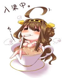 Rule 34 | 10s, 1girl, ahoge, blush, breasts, brown hair, chibi, cup, drinking straw, esoragoto, closed eyes, female focus, image sample, kantai collection, kongou (kancolle), long hair, open mouth, pixiv sample, tears, wavy mouth, wet