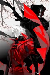 Rule 34 | 1boy, 2wouumubixdzw5g, blue eyes, coat, dante (devil may cry), demon, devil may cry (series), devil may cry 1, gloves, highres, long hair, male focus, red coat, solo, white hair, wouumubixdzw5g