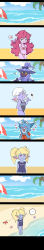 Rule 34 | ..., 2boys, 3girls, absurdres, beach, bikini, blush, cloud, comic, crab, day, erica (shyokoee), heart, heart-shaped pupils, highres, league of legends, long image, lulu (league of legends), multiple boys, multiple girls, ocean, one-piece swimsuit, one eye closed, outdoors, pix (league of legends), poppy (league of legends), rumble (league of legends), sand, sky, swimsuit, symbol-shaped pupils, tall image, textless version, thought bubble, tristana, veigar, wink, yordle