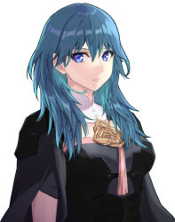 Rule 34 | 1girl, asymmetrical clothes, blue eyes, blue hair, breasts, byleth (female) (fire emblem), byleth (fire emblem), closed mouth, fire emblem, fire emblem: three houses, highres, large breasts, looking at viewer, medium hair, nintendo, serious, shinae, solo, upper body