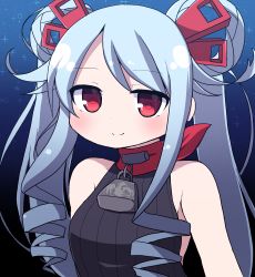 Rule 34 | 1girl, absurdres, bare shoulders, beatmania, beatmania iidx, black background, black shirt, blue background, blue hair, breasts, closed mouth, commentary request, gradient background, hair ornament, hair rings, highres, long hair, looking at viewer, maud, medium breasts, red eyes, rensei, ribbed shirt, shirt, sleeveless, sleeveless shirt, smile, solo, sparkle, twintails, upper body, very long hair