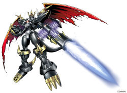 Rule 34 | 1boy, armor, bandai, copyright name, digimon, dragon, energy sword, full armor, full body, glowing, glowing eyes, imperialdramon, imperialdramon fighter mode (black), looking at viewer, red eyes, solo, sword, tail, weapon, wings