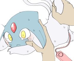 Rule 34 | 1girl, azelf, blue skin, blush, closed mouth, colored skin, controller, creatures (company), disembodied limb, flat chest, flat color, forehead jewel, game freak, gem, gen 4 pokemon, grey skin, leg up, legendary pokemon, multicolored skin, multiple tails, nintendo, nose blush, object insertion, pokemon, pokemon (creature), red gemstone, remote control, remote control vibrator, simple background, sketch, solo focus, spread legs, sweat, tail, tears, two-tone skin, two tails, vaginal, vaginal object insertion, vibrator, vibrator cord, white background, wide-eyed, yamada (pixiv 24040206), yellow eyes