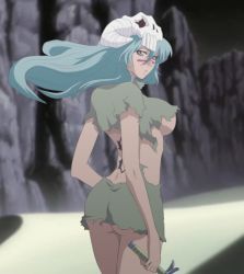 Rule 34 | 1girl, ass, bleach, breasts, female focus, large breasts, long hair, looking at viewer, midriff, nelliel tu odelschwanck, revealing clothes, solo, torn clothes, underboob