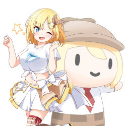 Rule 34 | 2girls, absurdres, blonde hair, blue eyes, chibi, felutiahime, hair ornament, highres, hololive, hololive english, magnifying glass, multiple girls, navel, one eye closed, open mouth, shirt, skirt, smile, smol ame, virtual youtuber, watson amelia, white shirt