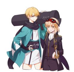 Rule 34 | 1boy, 1girl, bad id, bad twitter id, blonde hair, cosplay, costume switch, cowboy shot, crossover, fate (series), ginta, gintama, hand on own hip, haori, height difference, historical name connection, japanese clothes, koha-ace, m1 bazooka, name connection, okita sougo, okita souji (fate), okita souji (koha-ace), rocket launcher, shinsengumi (gintama), short hair, uniform, weapon