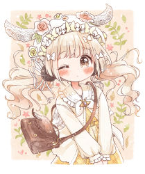 Rule 34 | 1girl, animal ears, animal hood, bag, belt, beret, blonde hair, blush, bow, brooch, brown eyes, butterfly hair ornament, cardigan, dress, fake animal ears, flower, hair bow, hair ornament, hair ribbon, hat, hat flower, highres, hood, jewelry, lace-trimmed sailor collar, long hair, long sleeves, low twintails, neko satou, one eye closed, original, own hands together, personification, plaid, plaid dress, pom pom (clothes), pom pom hair ornament, ribbon, rose, sailor collar, shoulder bag, silkworm, solo, twintails, v arms, wavy hair