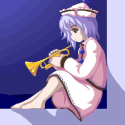 Rule 34 | 1girl, female focus, hat, instrument, lowres, merlin prismriver, oekaki, pink hat, solo, touhou, trumpet, white hat