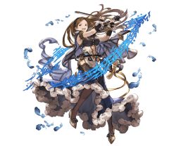 Rule 34 | 10s, 1girl, bow (music), brown eyes, brown hair, feathers, full body, granblue fantasy, hairband, high heels, instrument, long hair, matching hair/eyes, minaba hideo, musical note, navel, novei (granblue fantasy), official art, open mouth, solo, teeth, transparent background, violin