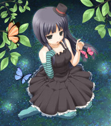 Rule 34 | 00s, 1girl, akiyama mio, bad id, bad pixiv id, black eyes, black hair, blue pantyhose, blunt bangs, bug, butterfly, don&#039;t say &quot;lazy&quot;, dress, fingerless gloves, gloves, hat, hime cut, insect, k-on!, kneeling, leaf, long hair, mini hat, mini top hat, pantyhose, solo, striped, submerged, top hat, utamaru (konomix), water, wet, wet clothes