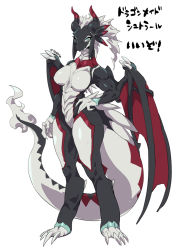 Rule 34 | 1girl, black scales, black tail, black wings, blue eyes, breasts, dragon, dragon girl, dragon horns, dragon tail, dragon wings, dragonmaid sheou, duel monster, furry, furry female, horns, house dragonmaid, large breasts, looking at viewer, scales, tail, teteteko, wings, yu-gi-oh!