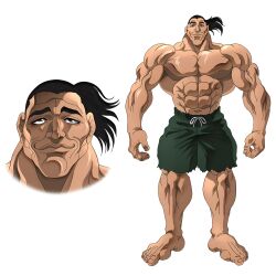 Rule 34 | 1boy, abs, bandages, brown eyes, brown hair, fighting stance, grappler baki, hanma yuuchirou, highres, looking at viewer, male focus, mature male, muscular, muscular arms, muscular legs, muscular male, old, old man, pectorals, smile, solo