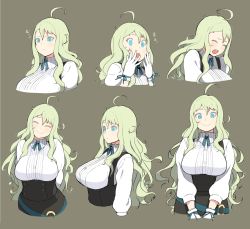 Rule 34 | 1girl, :o, @ @, accio, ahoge, bad id, bad pixiv id, belt, blonde hair, blue eyes, blush, breasts, brown background, character sheet, closed eyes, expressions, female focus, frown, gloves, green background, green hair, large breasts, long hair, long skirt, looking at viewer, mary janes, messy hair, multiple views, open mouth, original, pixiv fantasia, pixiv fantasia t, shoes, simple background, skirt, smile, standing, surprised, sweatdrop, text focus, underbust, uneri spirala, very long hair, wide hips