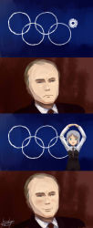 Rule 34 | 1boy, 1girl, 2014 winter olympics, dated, frown, green eyes, grey hair, highres, kanokoga, olympics, russia, sanya v. litvyak, signature, smile, strike witches, trait connection, vladimir putin, world witches series