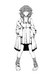 Rule 34 | 1girl, animal ears, closed mouth, collar, dog ears, facing viewer, greyscale, hand in pocket, highres, hololive, inugami korone, inugami korone (1st costume), monochrome, not nodu, solo, standing, virtual youtuber