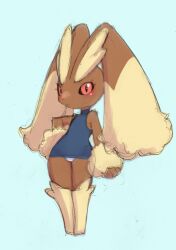 Rule 34 | 1girl, arm at side, bare shoulders, barefoot, black sclera, blue background, blush, body fur, brown fur, closed mouth, clothed pokemon, colored sclera, creatures (company), dress, female focus, full body, furry, furry female, game freak, gen 4 pokemon, hand on own hip, legs, legs together, looking at viewer, lopunny, nintendo, panties, pantyshot, pokemon, pokemon (creature), rabbit ears, rabbit girl, rabbit tail, red eyes, short dress, simple background, sketch, sleeveless, sleeveless dress, solo, standing, thighs, two-tone fur, underwear, uno usaya, white panties, yellow fur