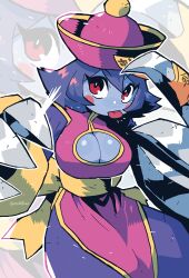 Rule 34 | 1girl, absurdres, breasts, cleavage, cleavage cutout, clothing cutout, female focus, hat, highres, jiangshi, large breasts, lei lei, looking at viewer, qingdai guanmao, rariatto (ganguri), solo, tongue, tongue out, vampire (game)
