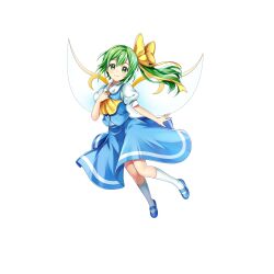 Rule 34 | 1girl, ascot, blue footwear, blue skirt, blue vest, closed mouth, daiyousei, fairy wings, full body, game cg, green eyes, green hair, hair ribbon, highres, looking at viewer, medium hair, ribbon, rotte (1109), shirt, short sleeves, side ponytail, simple background, skirt, smile, socks, solo, third-party source, touhou, touhou lostword, vest, white background, white shirt, white socks, white wings, wings, yellow ascot, yellow ribbon