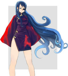 Rule 34 | blue hair, china dress, chinese clothes, dress, eyepatch, glasses, hirodo, long hair, original, side slit, solo
