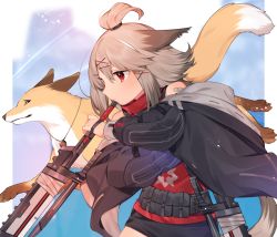 Rule 34 | 1girl, akagashi hagane, animal, animal ears, arknights, bandaid, bandaid on shoulder, black jacket, black shorts, brown hair, commission, cutter (arknights), fox, fox ears, fox girl, fox tail, from side, hair ornament, hairclip, holding, holding sword, holding weapon, jacket, off shoulder, open clothes, open jacket, pouch, red eyes, red shirt, shirt, short hair, shorts, skeb commission, sleeveless, sleeveless shirt, solo, sword, tail, upper body, weapon, x hair ornament