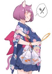 Rule 34 | 1girl, animal ears, fish, goldfish, japanese clothes, kimono, mogumo, original, pink hair, red eyes, short hair, simple background, solo, tongue, tongue out, white background