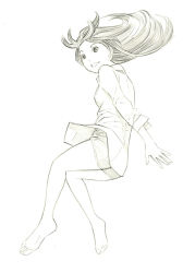 Rule 34 | 1girl, barefoot, long hair, monochrome, original, sketch, solo, traditional media, yoshitomi akihito
