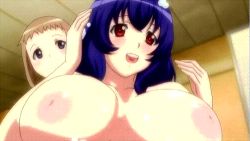 Rule 34 | animated, animated gif, blue hair, bouncing breasts, breasts, huge breasts, inverted nipples, lowres, nipples, red eyes, seikon no qwaser, yamanobe tomo