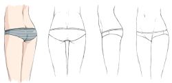 Rule 34 | 1girl, ass, character sheet, chart, female focus, grey panties, how to, jiyu2, multiple views, original, panties, partially colored, simple background, striped clothes, striped panties, underwear, white background, white panties
