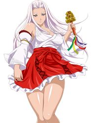 Rule 34 | 1girl, bare shoulders, breasts, detached sleeves, facing viewer, feet out of frame, highres, himiko (ikkitousen), ikkitousen, knees together feet apart, large breasts, long hair, looking at viewer, medium breasts, nontraditional miko, simple background, solo, standing, white background