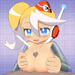 Rule 34 | artist request, call (mighty no. 9), cum, ejaculation, ejaculation between breasts, mighty no. 9, paizuri, smile