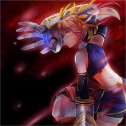 Rule 34 | 1girl, armored gloves, blonde hair, blood, blue bow, blue skirt, bow, chinese clothes, dudou, flat chest, gauntlets, hair ornament, highres, mika returna, scratched armor, short twintails, skirt, syank, twintails, under night in-birth, under night in-birth exe:late[st], yellow eyes