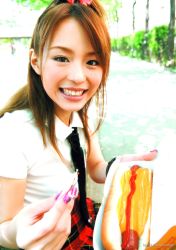 Rule 34 | cosplay, highres, hirano aya, hot dog, photo (medium), school uniform, serafuku, tagme