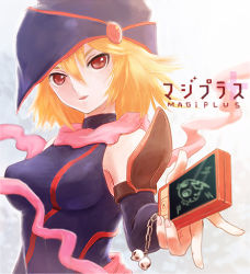 Rule 34 | 1girl, bad id, bad pixiv id, bare shoulders, blonde hair, cellphone, detached sleeves, duel monster, gagaga girl, hat, charm (object), kurivolt, love plus, parody, phone, red eyes, scarf, skull, solo, wizard hat, yu-gi-oh!, yu-gi-oh! zexal, yuu-gi-ou, yuu-gi-ou zexal, yuza