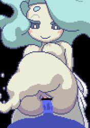 Rule 34 | 1boy, 1girl, akai (ugokashitari), animated, animated gif, aqua hair, ass, bar censor, bare shoulders, blush, bouncing breasts, breasts, bright pupils, censored, colored eyelashes, colored skin, enraenra (youkai watch), floating, floating hair, ghost tail, girl on top, grey skin, hair over one eye, hetero, japanese clothes, kimono, long hair, looking at viewer, medium breasts, monster girl, nipples, penis, pixel art, pov, pussy, sex, silhouette, smile, solo focus, transparent background, vaginal, white kimono, white pupils, traditional youkai, youkai watch