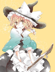 Rule 34 | 1girl, bad id, bad pixiv id, blonde hair, blush, bow, braid, broom, capelet, female focus, hair bow, hat, highres, kirisame marisa, poprication, riding, short hair, sketch, smile, solo, touhou, witch, witch hat, yellow eyes