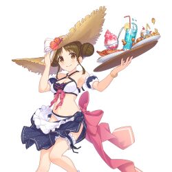 Rule 34 | bangle, bracelet, brown eyes, brown hair, drink, hat, highres, holding, holding tray, jewelry, official art, panties, princess connect!, sun hat, suzume (princess connect!), suzume (summer) (princess connect!), tachi-e, transparent background, tray, underwear, white panties
