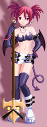 Rule 34 | 00s, 1girl, aged up, bat wings, demon girl, disgaea, elbow gloves, etna (disgaea), gloves, long image, makai senki disgaea, md5 mismatch, miniskirt, pencil skirt, polearm, red eyes, red hair, resolution mismatch, skirt, solo, source larger, spear, tall image, thighhighs, twintails, veloxiraptor, weapon, wings, zettai ryouiki