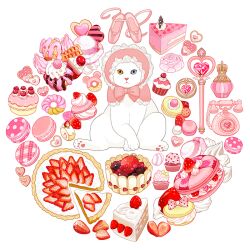 Rule 34 | animal-themed food, animal focus, antique phone, ballet slippers, bonnet, bottle, bow, cake, cake slice, candy, cat, charlotte cake, cherry, chocolate, chocolate heart, circle formation, cookie, cupcake, doughnut, flower, food, food focus, frilled headwear, fruit, fruit tart, heart, heart wand, heterochromia, ice cream, looking at viewer, macaron, marshmallow, no humans, original, perfume bottle, phone, pink bow, pink footwear, pink headwear, pink theme, plaid, polka dot, pon de ring, rose, rotary phone, shoes, simple background, sitting, slothm22, strawberry shortcake, strawberry tart, swiss roll, tart (food), tart slice, unworn shoes, waffle, whipped cream, white background, white cat