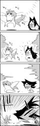 Rule 34 | ^^^, 4koma, animal ears, antennae, brooch, comic, commentary request, crossed arms, day, emphasis lines, eternity larva, floating, greyscale, highres, imaizumi kagerou, jewelry, long hair, looking at another, monochrome, motion lines, outdoors, running, shawl, short hair, smile, standing, tail, tail wagging, tani takeshi, touhou, translation request, wings, wolf ears, wolf tail, yukkuri shiteitte ne