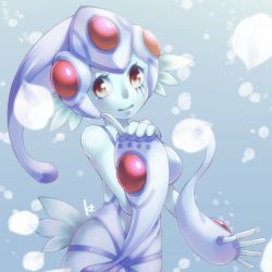 Rule 34 | 1girl, breasts, clothing cutout, colored skin, digimon, digimon (creature), digimon frontier, frog girl, green skin, helmet, navel cutout, one-piece swimsuit, ranamon, red eyes, smile, swimsuit