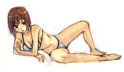 Rule 34 | 1girl, barefoot, bikini, brown hair, oira, oira (kagaribi), original, simple background, sketch, solo, swimsuit