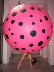 Rule 34 | 1girl, breasts, female focus, giant ball, indoors, lowres, photo (medium), polka dot, solo, yayoi kusama