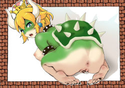 Rule 34 | anus, armlet, ass, barefoot, borusen, bowsette, censored, collar, colored skin, green skin, long toenails, mario (series), new super mario bros. u deluxe, nintendo, pussy, soles, solo, spiked armlet, spiked collar, spiked shell, spikes, super crown, toenails
