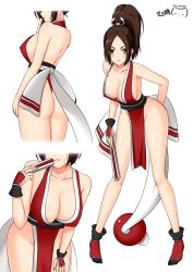 Rule 34 | 1girl, ass, bare back, breasts, brown eyes, brown hair, cleavage, folded fan, hand fan, fatal fury, folding fan, highres, japanese clothes, large breasts, nail polish, ninja, pelvic curtain, ponytail, ppshex, revealing clothes, shiranui mai, sideboob, the king of fighters, thong