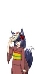 Rule 34 | 1girl, anger vein, angry, animal ears, japanese clothes, mask, official art, tail, the dungeon of lulu farea, transparent background, wolf rpg editor