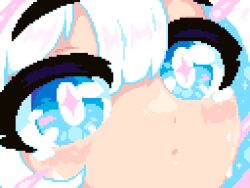 Rule 34 | 1girl, :o, blue eyes, blush, close-up, crying, crying with eyes open, minimilieu, open mouth, original, pixel art, shooting star, solo, sparkle, tearing up, tears, white hair