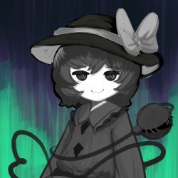 Rule 34 | 1girl, @ @, black hat, bow, buttons, diamond button, eyeball, frilled shirt collar, frills, hair between eyes, hat, hat bow, hat ribbon, heart, heart of string, highres, kelbhin, komeiji koishi, limited palette, long sleeves, looking at viewer, medium hair, multicolored background, pale skin, ribbon, smile, solo, third eye, touhou, upper body