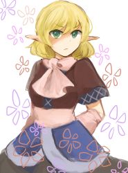 Rule 34 | &gt;:(, 1girl, bad id, bad pixiv id, blonde hair, dress, flower, frown, green eyes, mizuhashi parsee, pointy ears, shaded face, solo, tama (hiroshige 36), touhou, upper body, v-shaped eyebrows
